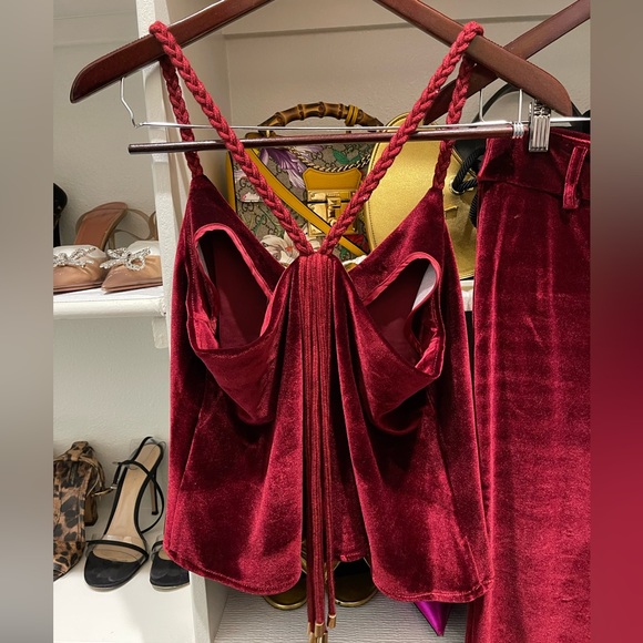 Choosy two piece velvet maroon crop top set - Picture 3 of 5